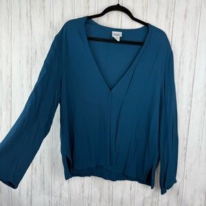 Eileen Fisher Teal Blue v neck long sleeve Large